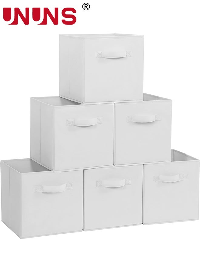 UNUNS 6 Pack Fabric Storage Cubes,Heavy Duty Grey Storage Bins,11Inch Cube Storage Bin For Cube Organizer,Use As A Clothes Storage Box In Closet,Baskets For Shelves Or Cubbies Storage Bins,27*27*28CM,White - Image 1