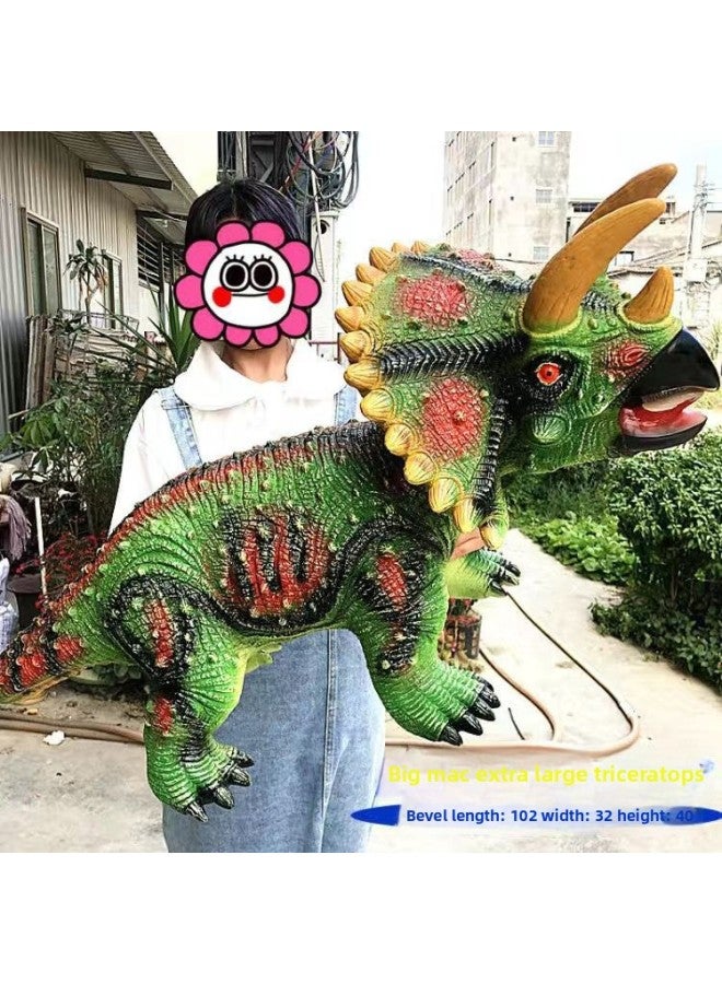 Dinosaur Toy Simulation Animal Model Large Tyrannosaurus Rex Soft Rubber Children's Educational Institution Gift-Color:Super Large Three-headed Dragon Yellow - Image 2