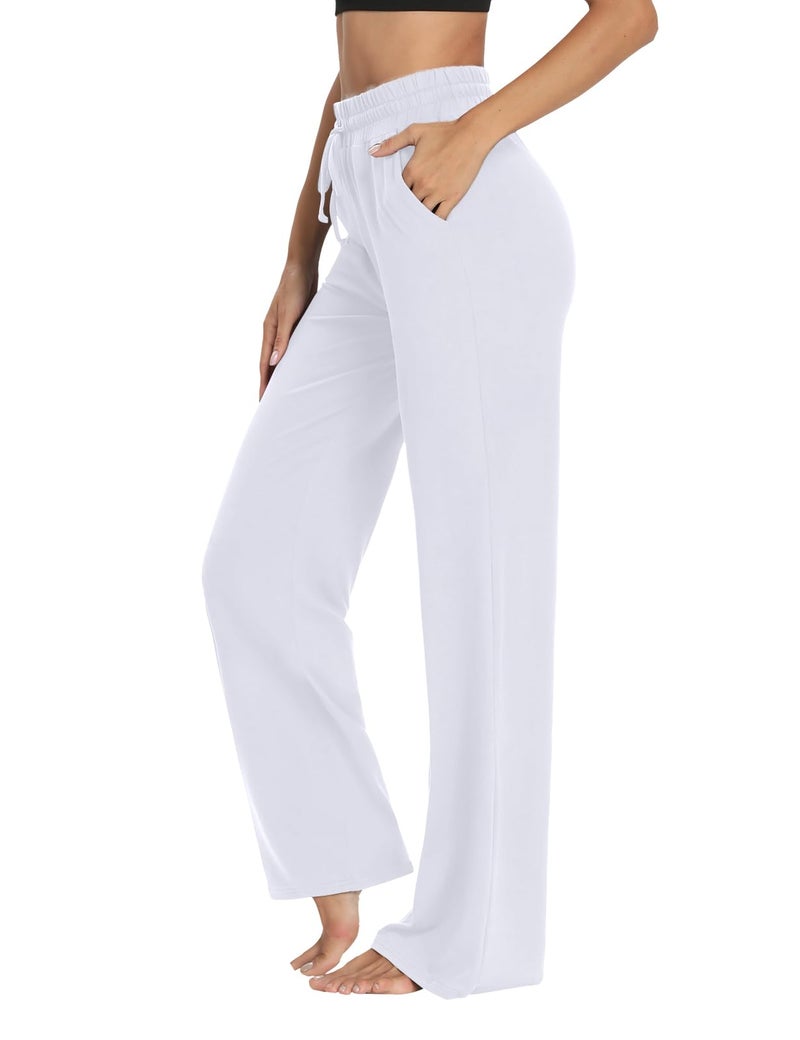 Sarin Mathews Womens Yoga Sweatpants Wide Leg Lounge Pajamas Pants Comfy Drawstring Workout Joggers Pants with Pockets White S - Image 2