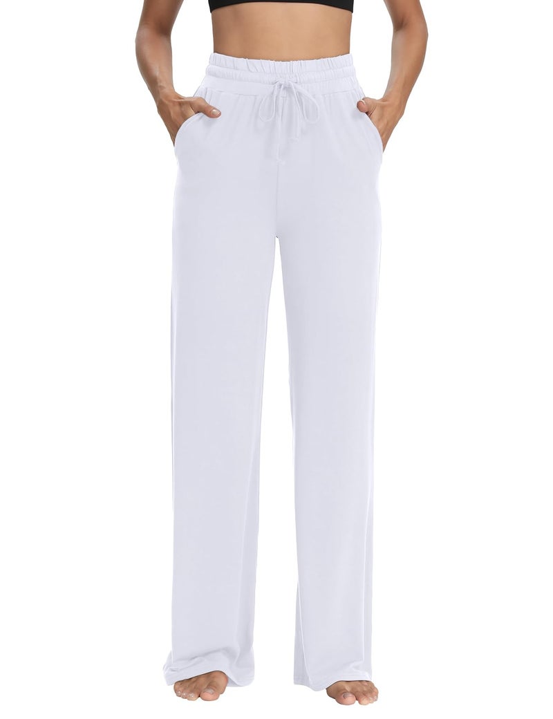 Sarin Mathews Womens Yoga Sweatpants Wide Leg Lounge Pajamas Pants Comfy Drawstring Workout Joggers Pants with Pockets White S - Image 3