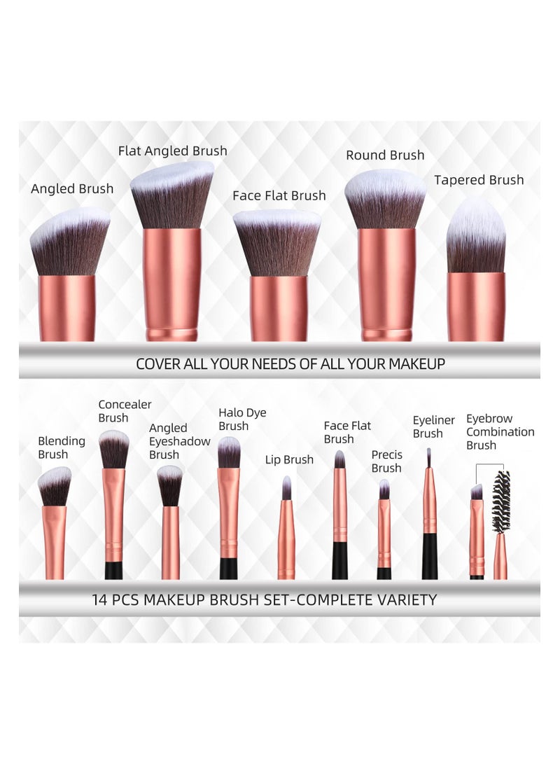 14 Pcs Makeup Brushes  Premium Synthetic Foundation Powder Concealers Eye Shadows with Case (Rose Golden) - Image 2