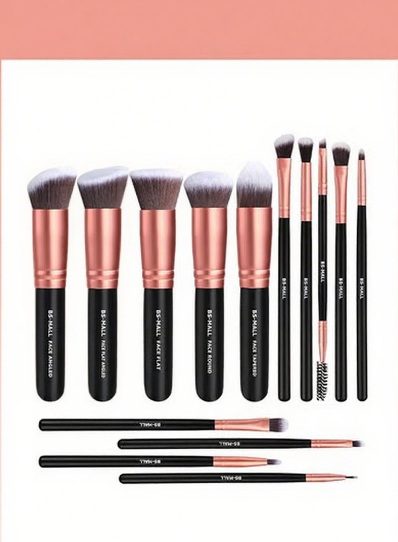 14 Pcs Makeup Brushes  Premium Synthetic Foundation Powder Concealers Eye Shadows with Case (Rose Golden) - Image 1