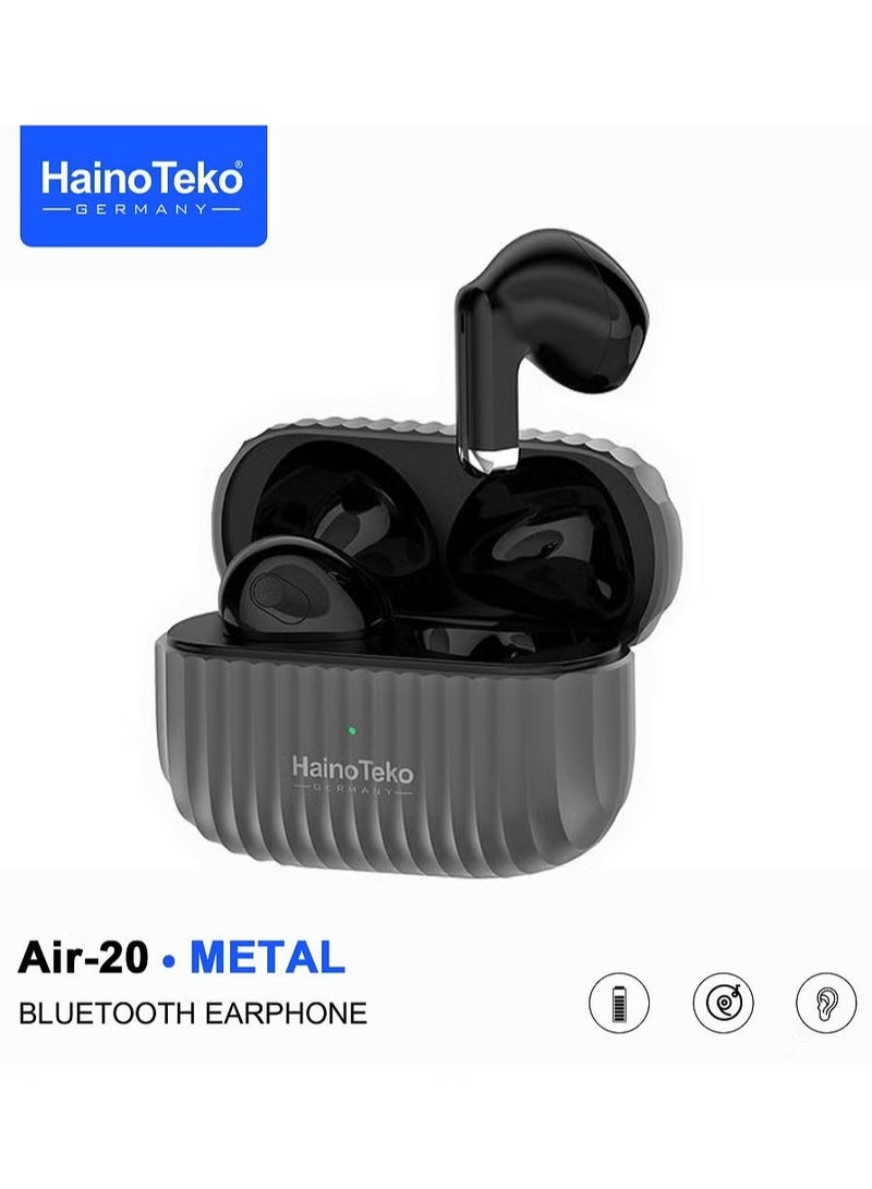 Haino Teko Air-20 Metal Bluetooth Earphones with High Bass Music Technology, Super Clear Microphone, Multifunctional Touch Control, Compatible with Android Mobiles & Tablets, Black - Image 1