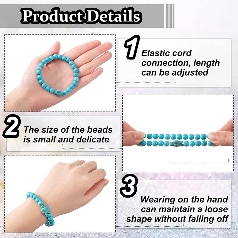 Excefore 4 Pcs Chakra Bracelets for Women, Sea Turtle Beads Ocean Bracelets and Healing Stones Bracelets 8mm Crystal Bracelet Yoga Beaded Bracelets Essential Oil Diffuser, Friendship Gifts - Image 3