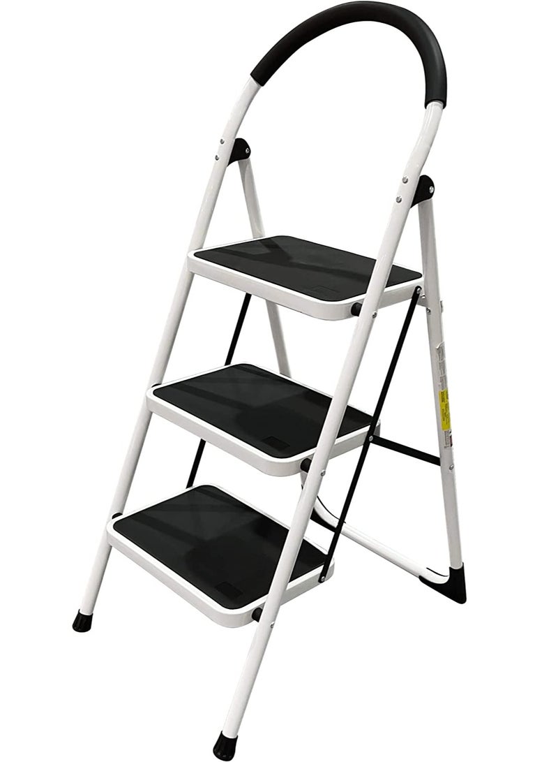 ROBUSTLINE Robustline Home Purpose Ladder - 3 Steps Foldable Step Ladder with Rubber Handgrip and Non-Slip Treads, 150 kgs Weight Capacity- White 