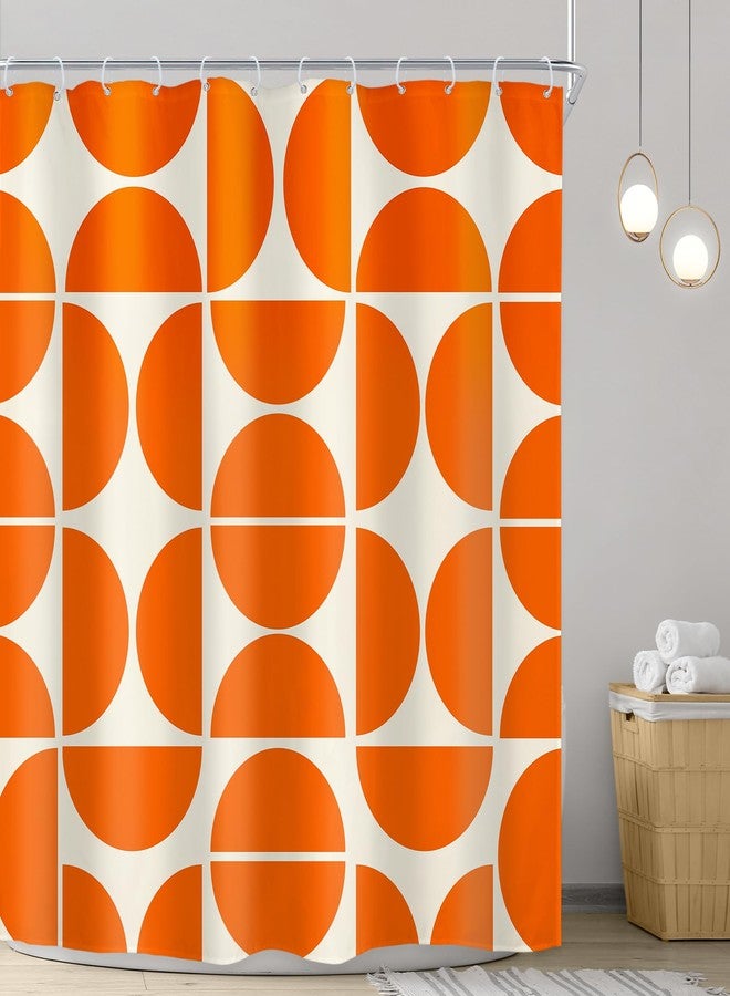 Riyidecor Orange Shower Curtain 72Wx72H Inch Retro Mid Century Modern Shower Curtains Geometric Abstract Boho Minimalist Contemporary Bathroom Decor Fabric Polyester Waterproof 12 Pack Hooks - Image 2