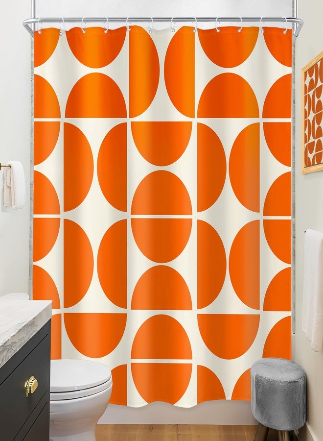 Riyidecor Orange Shower Curtain 72Wx72H Inch Retro Mid Century Modern Shower Curtains Geometric Abstract Boho Minimalist Contemporary Bathroom Decor Fabric Polyester Waterproof 12 Pack Hooks - Image 4