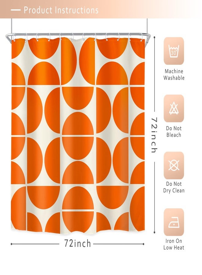 Riyidecor Orange Shower Curtain 72Wx72H Inch Retro Mid Century Modern Shower Curtains Geometric Abstract Boho Minimalist Contemporary Bathroom Decor Fabric Polyester Waterproof 12 Pack Hooks - Image 5