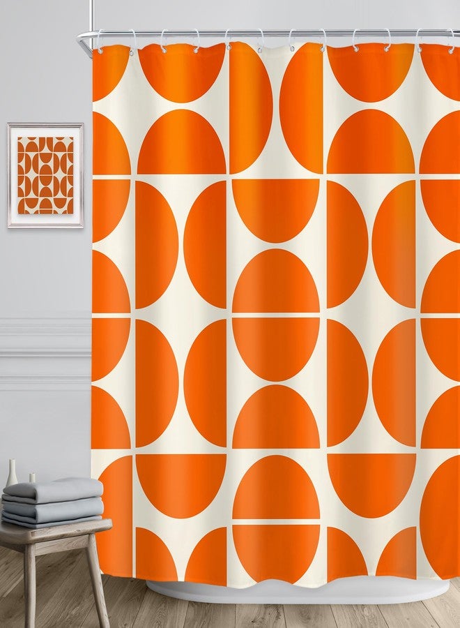 Riyidecor Orange Shower Curtain 72Wx72H Inch Retro Mid Century Modern Shower Curtains Geometric Abstract Boho Minimalist Contemporary Bathroom Decor Fabric Polyester Waterproof 12 Pack Hooks - Image 3