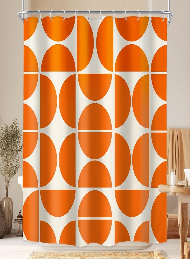 Riyidecor Orange Shower Curtain 72Wx72H Inch Retro Mid Century Modern Shower Curtains Geometric Abstract Boho Minimalist Contemporary Bathroom Decor Fabric Polyester Waterproof 12 Pack Hooks - Image 1
