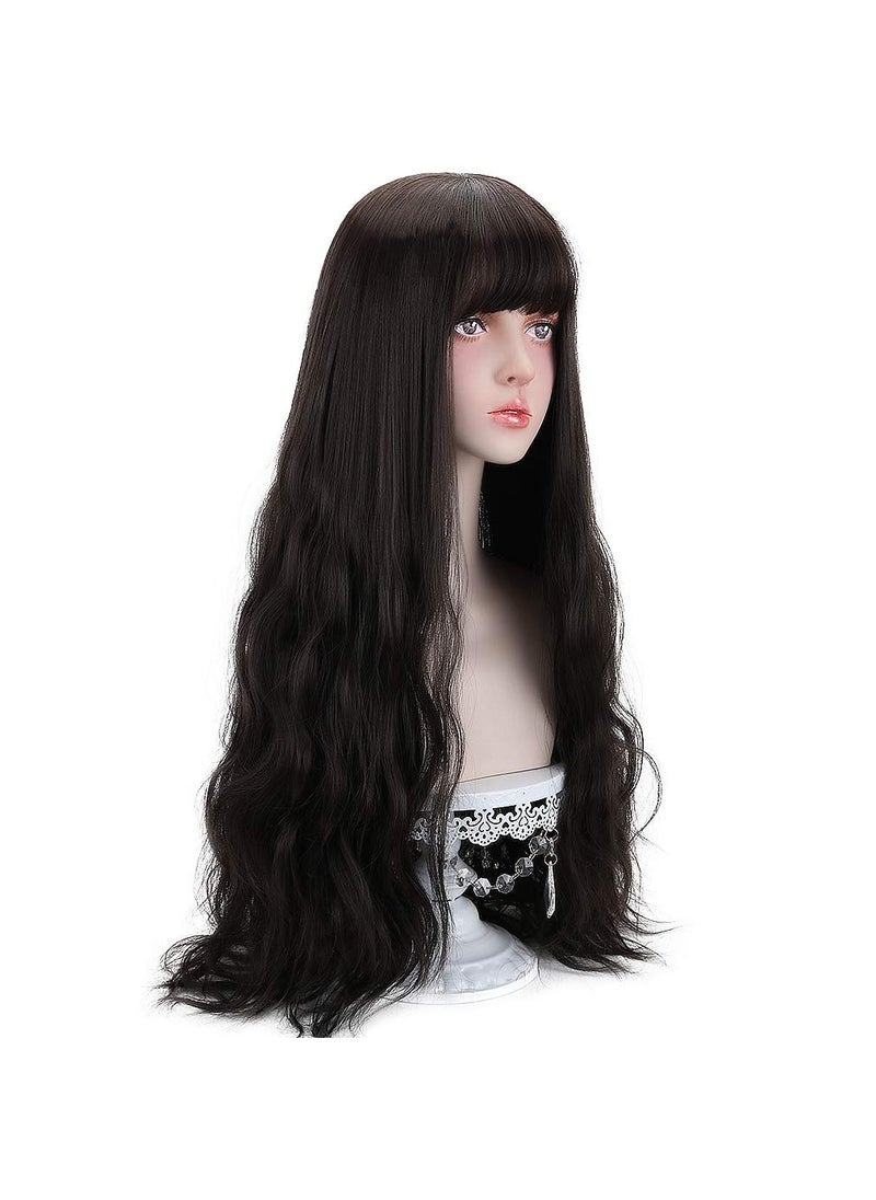 Styler - Long Black Synthetic Wig with Bangs  Natural Long Wavy Cosply Wigs for Women Halloween Christmas 30 Black - Image 1