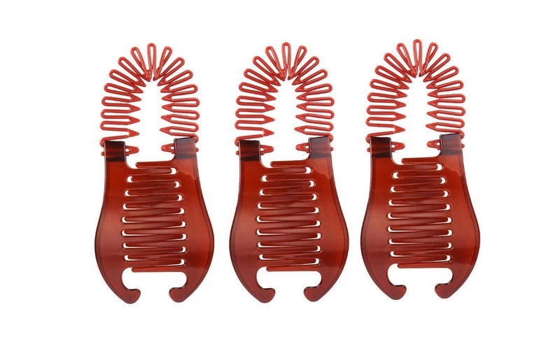 Fodattm 3PCS Women Stretch Flexible Hair Combs Tooth Headband Interlocking Banana Clip Clincher Two Sides Hair Comb Elongated Ponytail Holder Hair Styling Tool Coffee