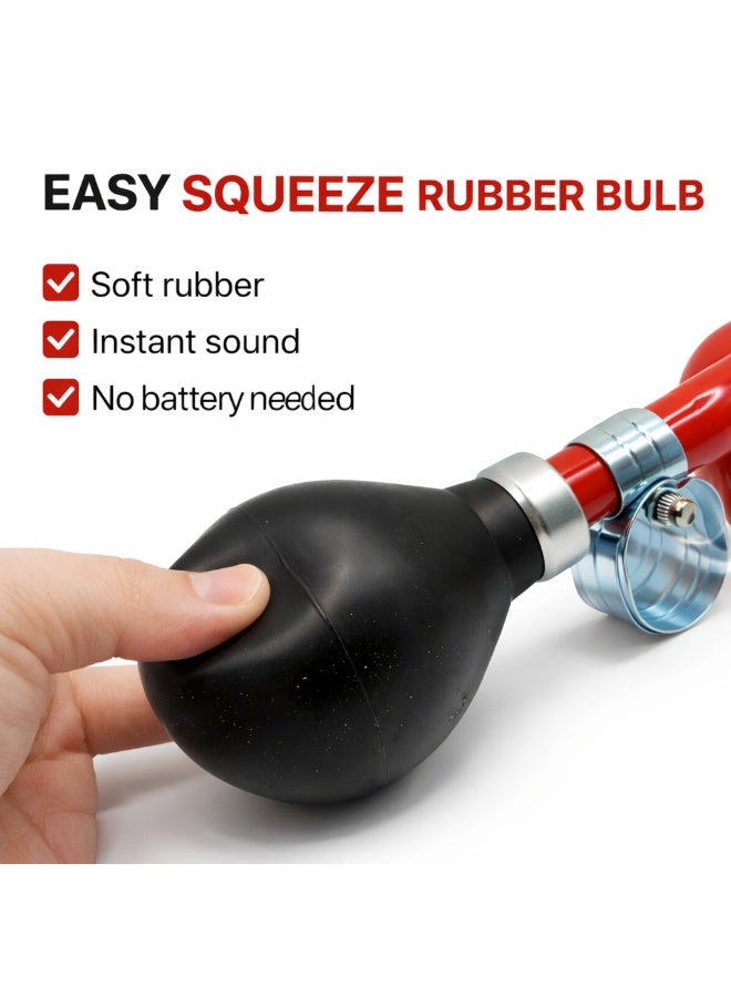 Fukukawa Bicycle Horn Loud Air Powered Bike Horn with Rubber Bulb for 22.2mm Handlebar Kids & Adult Bikes Red - Image 5