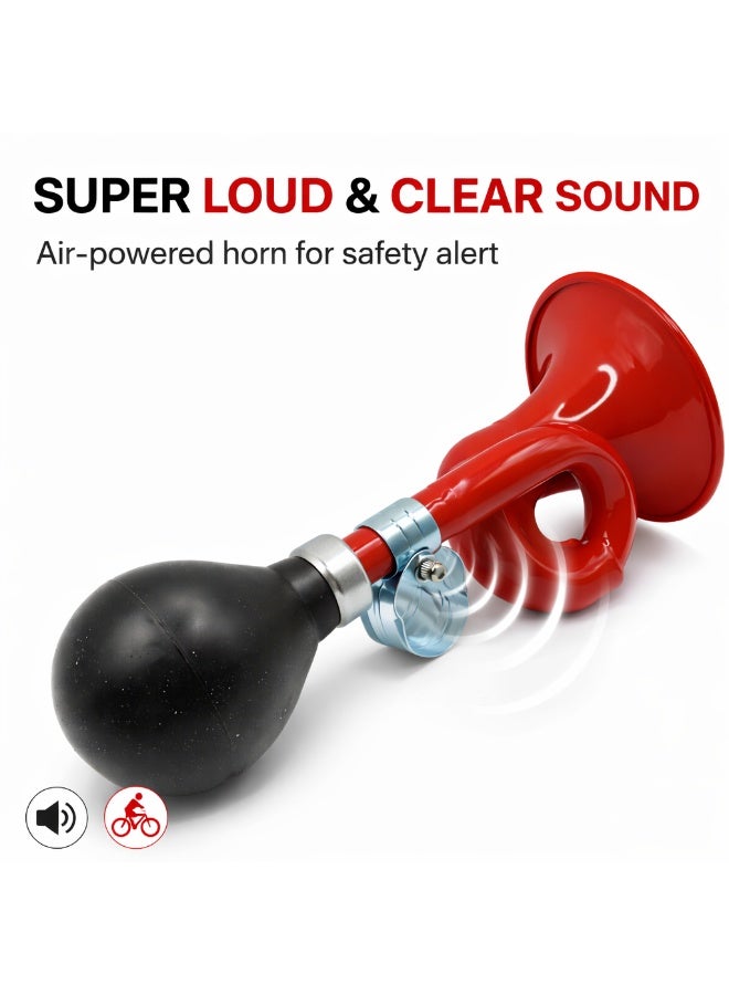 Fukukawa Bicycle Horn Loud Air Powered Bike Horn with Rubber Bulb for 22.2mm Handlebar Kids & Adult Bikes Red - Image 4