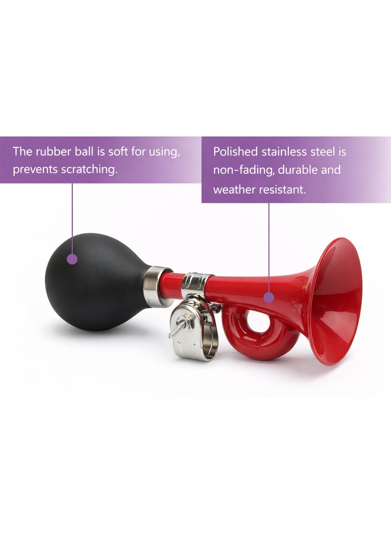 Fukukawa Bicycle Horn Loud Air Powered Bike Horn with Rubber Bulb for 22.2mm Handlebar Kids & Adult Bikes Red - Image 2