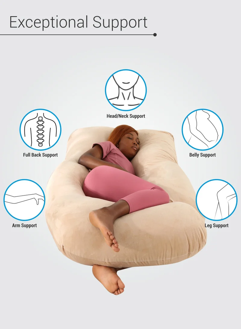 Donetella Pregnancy Pillow G-Shape Long Maternity Pillow, 180 Cm Full Body Support, Removable and Washable Velvet Cover-Complete Support for Back, Hips, Legs, Belly,Beige