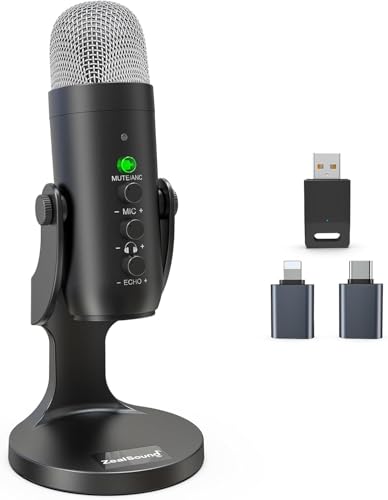 ZealSound Wireless Microphone,USB Mic for iPhone PC iPad Android Phone-Cordless Condenser Desktop Microphones with Mute Echo Monitor Volume Gain 2.4GHz for Podcast,ASMR,Gaming,YouTube Video/K66 Black - Image 1