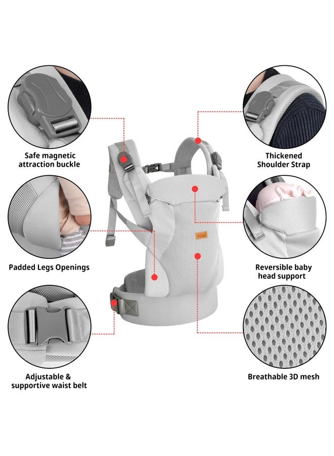 CUBY Baby Carrier Newborn to Toddler, Breathable Baby Front Carrier with Adjustable Neck Support - Hands Free Newborn Toddler Carriers for Travel Outdoor up to 40lbs(Light Gray, Magnetic Buckle Style) - Image 2