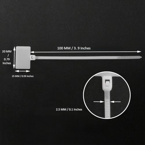 bvslf 100 Pcs Nylon Self Locking Cable Ties with Marking Tag, Wire Zip Tie Fastener Organizer with Sign/Marking Tag, Power Network Cable Label/Marking Tag Cord Strap, White, 100 mm x 2.5 mm - Image 2