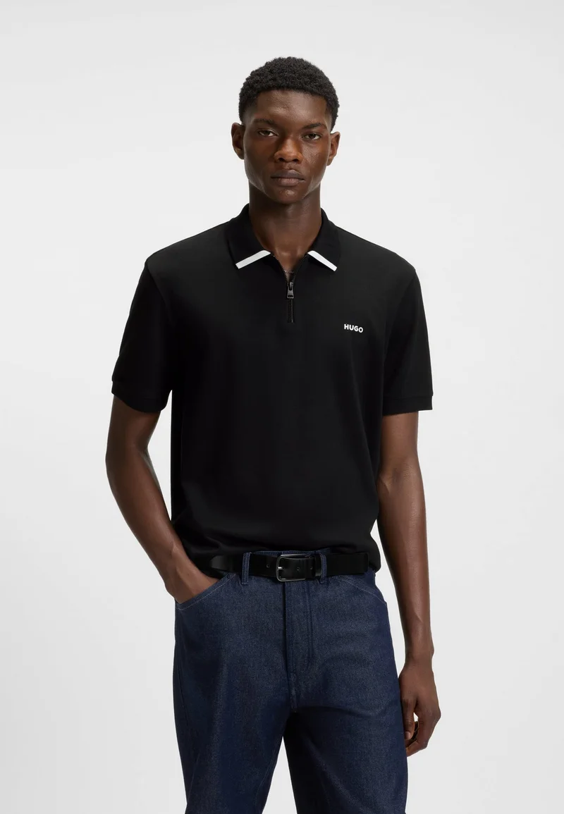 HUGO Cotton-piqué polo shirt with contrast logo