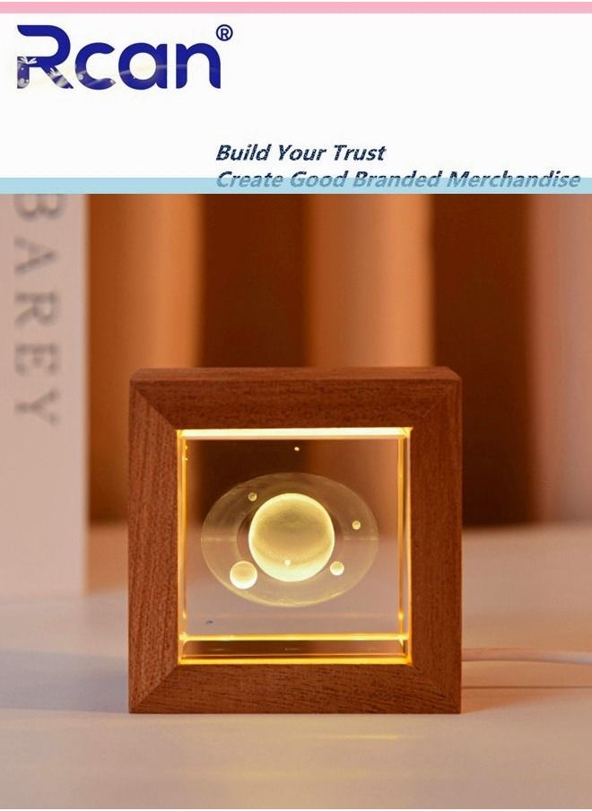 Rcan Saturn 3D Crystal Ball Glass Luminous Box For Kids Women Men Commemorative Gifts Graduation Season Gifts Birthday Gifts 
