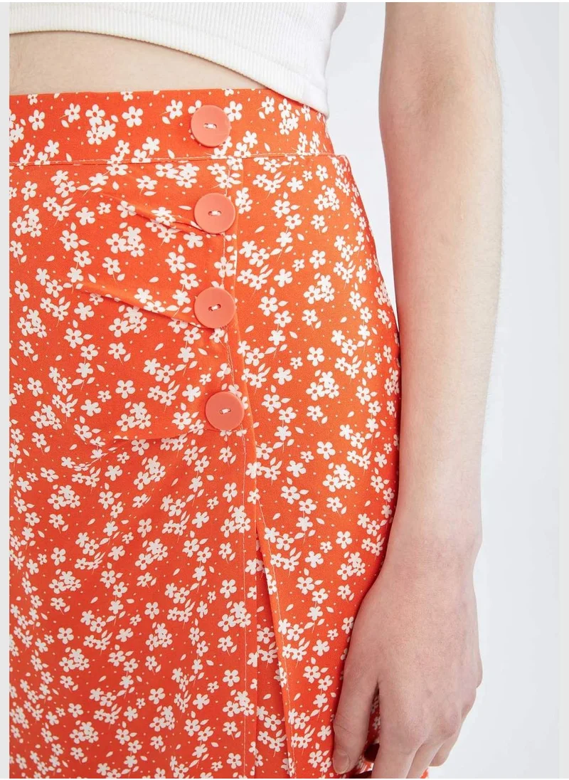 DeFacto Regular Fit Floral Print Side Split Midi Skirt