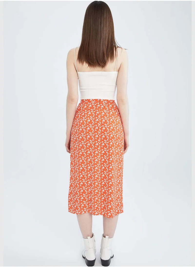 DeFacto Regular Fit Floral Print Side Split Midi Skirt