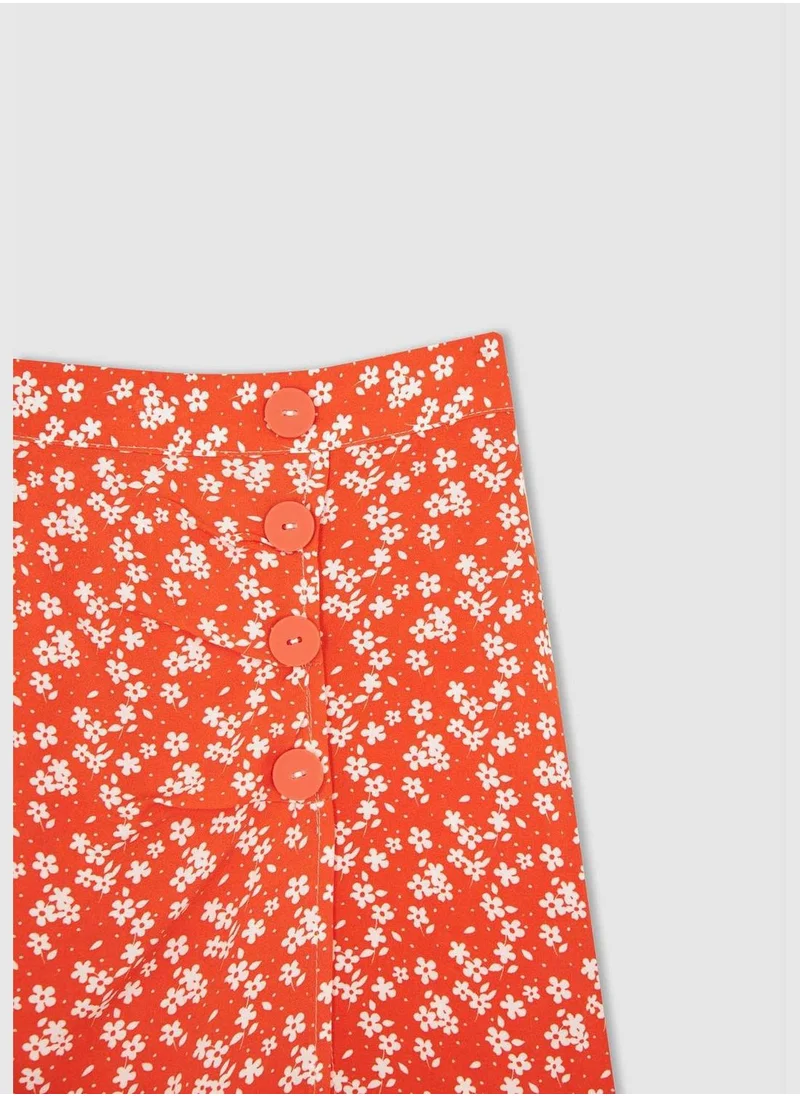 DeFacto Regular Fit Floral Print Side Split Midi Skirt