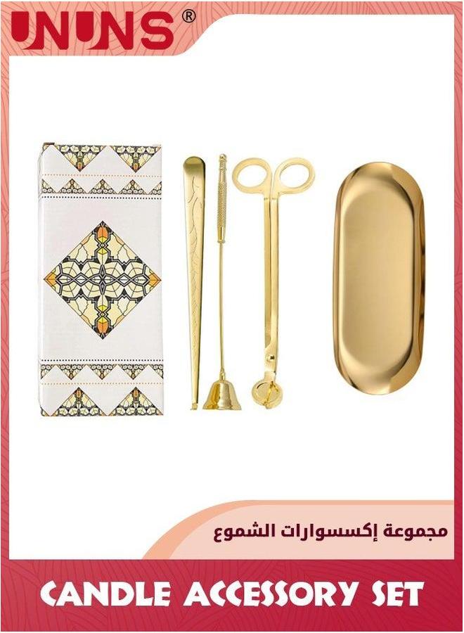 UNUNS Candle Accessory Set,4 in 1 Care Kit with Gift Box,Include Wick Cutter Extinguisher With Tray,Candle For Scented Lovers,Gold - Image 1