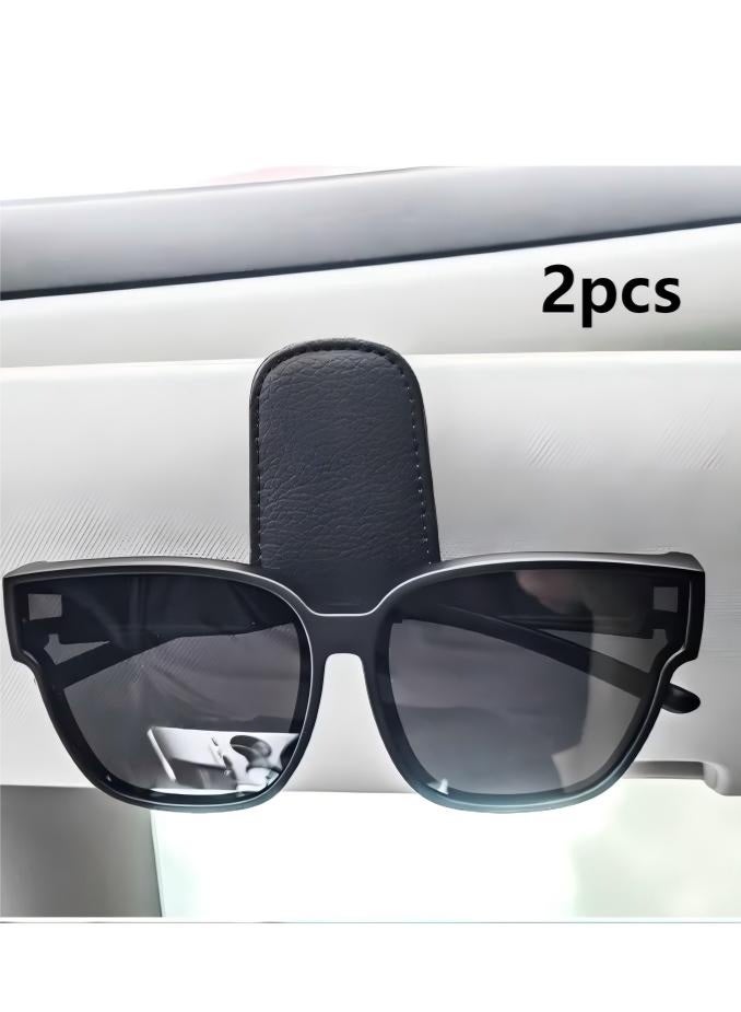 حامل نظارات شمسية من قطعتين لواقي الشمس للسيارة، مشبك مغناطيسي من الجلد لتعليق النظارات الشمسية للسيارة، حامل نظارات السيارة، مشبك بطاقة عمل للتذاكر، حامل نظارات شمسية للسيارة، ملحقات مناسبة لمعظم المركبات - Image 1