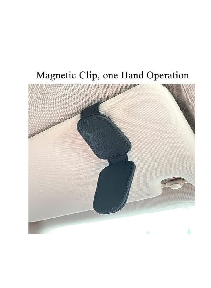 2 Packs Leather Sunglasses Holders for Car Visor, Magnetic Sunglasses Holder ,Ticket Card Clip,Car Visor Accessories ,Glasses Eyeglass Hanger Clip , Car Glasses Holder, Ticket Business Card Clip, Eyeglasses Mount, Fit for Most Vehicles-Black - Image 3