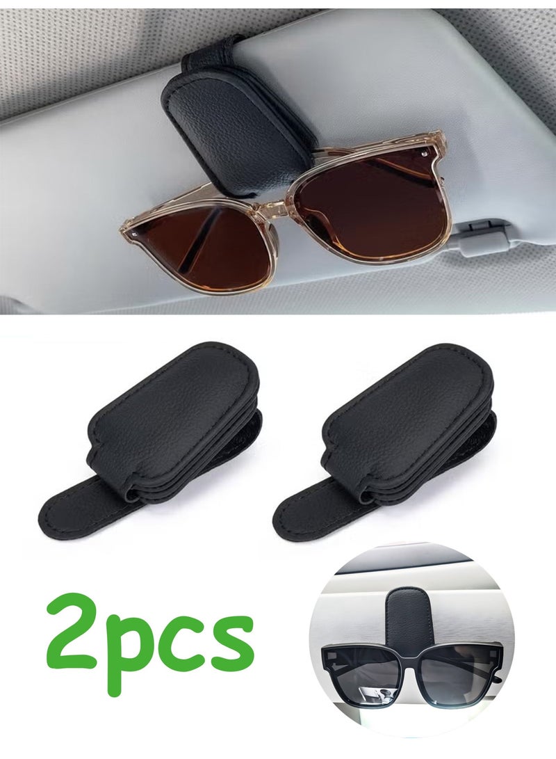 2 Packs Leather Sunglasses Holders for Car Visor, Magnetic Sunglasses Holder ,Ticket Card Clip,Car Visor Accessories ,Glasses Eyeglass Hanger Clip , Car Glasses Holder, Ticket Business Card Clip, Eyeglasses Mount, Fit for Most Vehicles-Black - Image 1