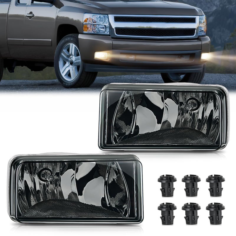 Nilight Fog Lights Assembly Compatible with 2007 2008 2009 2010 2011 2012 2013 2014 2015 Chevrolet Silverado Avalanche Tahoe Suburban GMC Sierra Yukon Cadillac Escalade smoke Lens