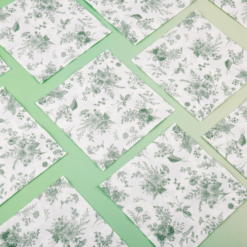 Elyxio 100Pcs Floral Beverage Napkins Sage Green White Disposable Paper Napkins Flowers Luncheon Cocktail Dinner Hand Towels for Wedding Bridal Baby Shower Birthday Tableware Decorations - Image 3