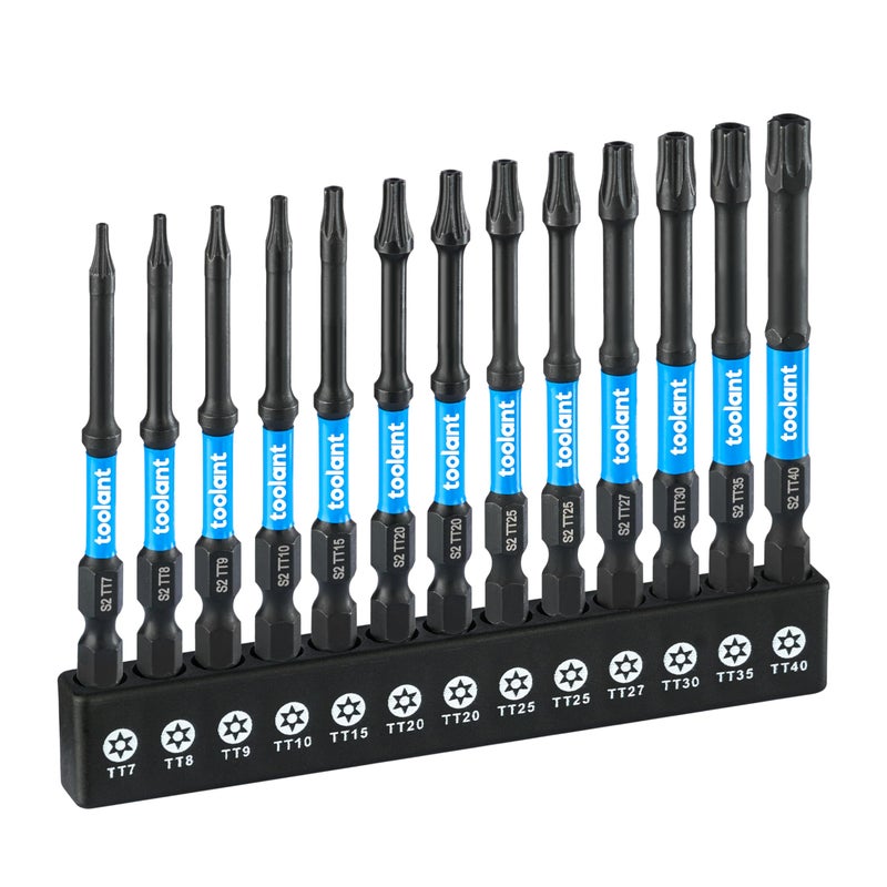 toolant 3" Impact Torx Bit Set 13pcs (TT7-TT40), 1/4 Hex-Shank S2 Steel Security Torx Bit Set, Tamper Proof Star Bit Set with CNC Machined Tips, 3" Long with Magnetic Impact Bit Holder and Storage Box - Image 1