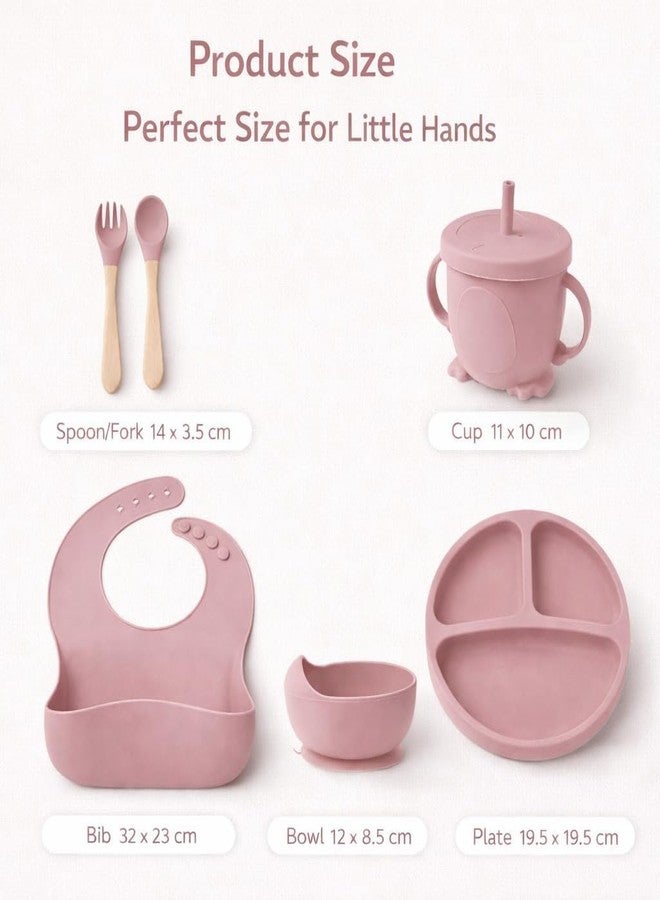 AMIRATE Silicone Baby Feeding Set for Kids Bpa-Free Tableware Kit for Babies & Toddlers Self Feeding Kit (Pink) - Image 4