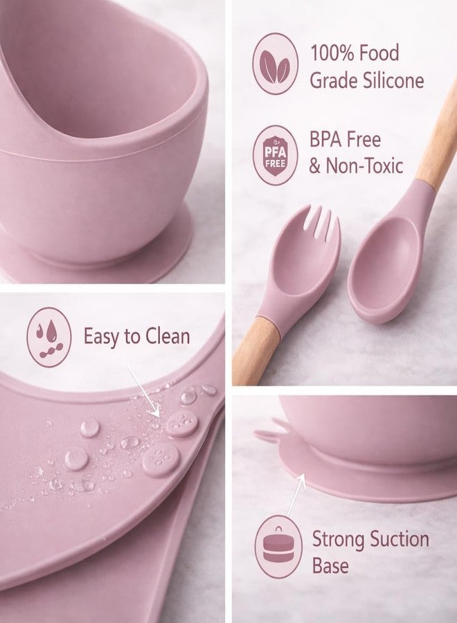 AMIRATE Silicone Baby Feeding Set for Kids Bpa-Free Tableware Kit for Babies & Toddlers Self Feeding Kit (Pink) - Image 3