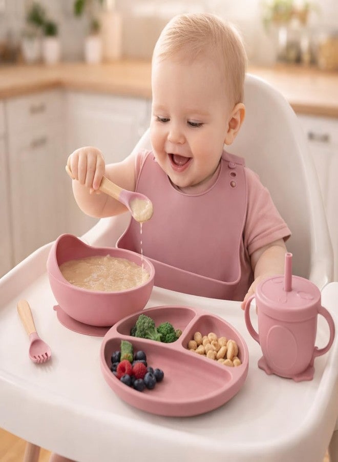 AMIRATE Silicone Baby Feeding Set for Kids Bpa-Free Tableware Kit for Babies & Toddlers Self Feeding Kit (Pink) - Image 2