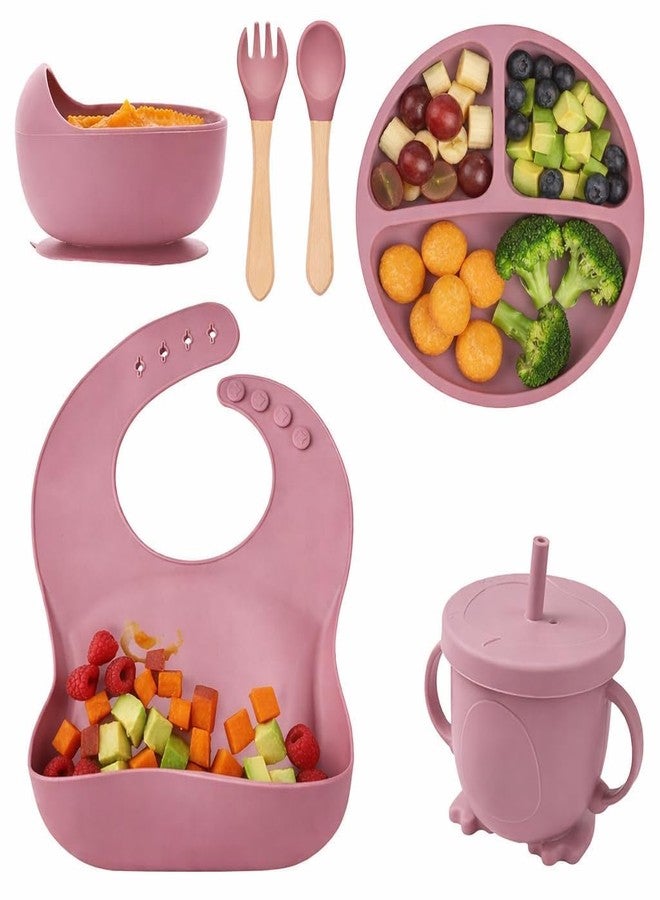 AMIRATE Silicone Baby Feeding Set for Kids Bpa-Free Tableware Kit for Babies & Toddlers Self Feeding Kit (Pink) - Image 1