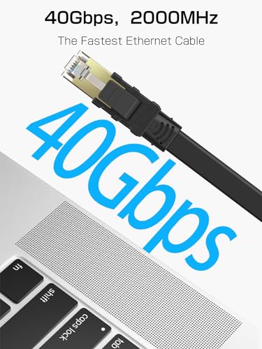 Senetem Cat 8 Ethernet Cable 75FT, High Speed 40Gbps 2000Mhz Flat Internet Network Patch Cord, RJ45 Shielded Outdoor&Indoor LAN Cable, Compatible for Gaming, PC, PS5/4/3, Xbox, Modem, Router - Image 2