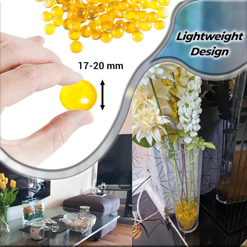 ARSUK Decorative Glass Pebbles, Stones Beads Rounded, Stones, Gems Mosaic Tiles for Vases Craft Garden Bowls Fish Tank (170-180 pcs/955gm Yellow Pebbles) - Image 3