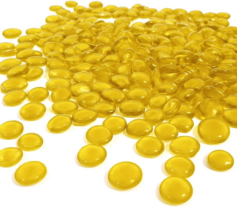 ARSUK Decorative Glass Pebbles, Stones Beads Rounded, Stones, Gems Mosaic Tiles for Vases Craft Garden Bowls Fish Tank (170-180 pcs/955gm Yellow Pebbles) - Image 1