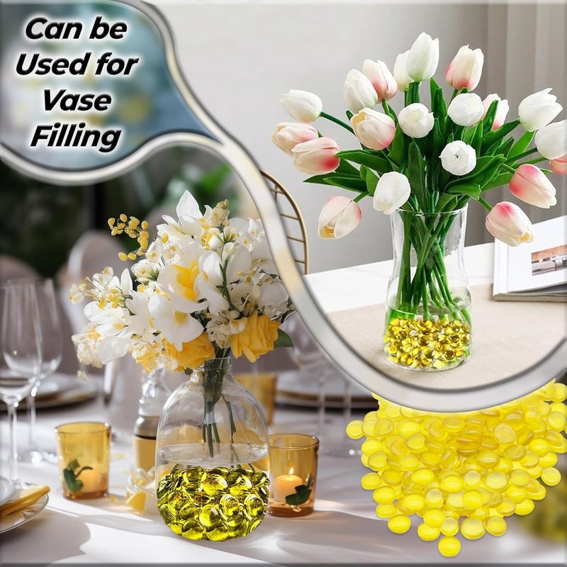 ARSUK Decorative Glass Pebbles, Stones Beads Rounded, Stones, Gems Mosaic Tiles for Vases Craft Garden Bowls Fish Tank (170-180 pcs/955gm Yellow Pebbles) - Image 2