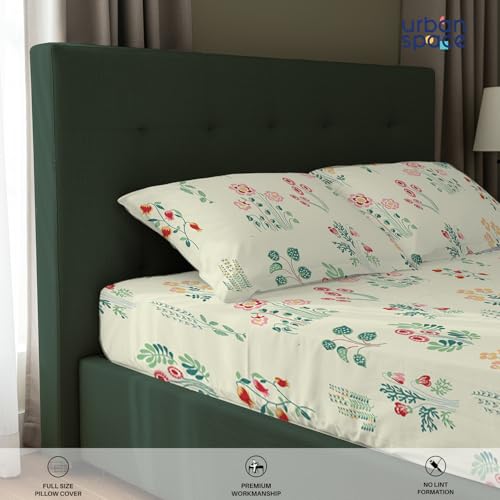 Urban Space Serene 100% Cotton Bedsheet for Double Bed, Floral Queen Size Bed Sheet with 2 Pillow Covers (88 x 100 Inches, Eden Cream) - Image 5