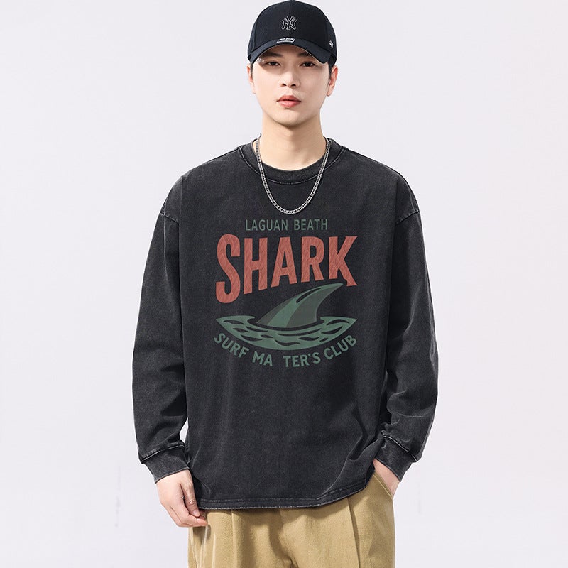 F6855 | Plus Size Men''s Autum New Retro Distressed Long-Sleeved T-Shirt Men''s Loose Washed Stereo Printed Top - Image 3