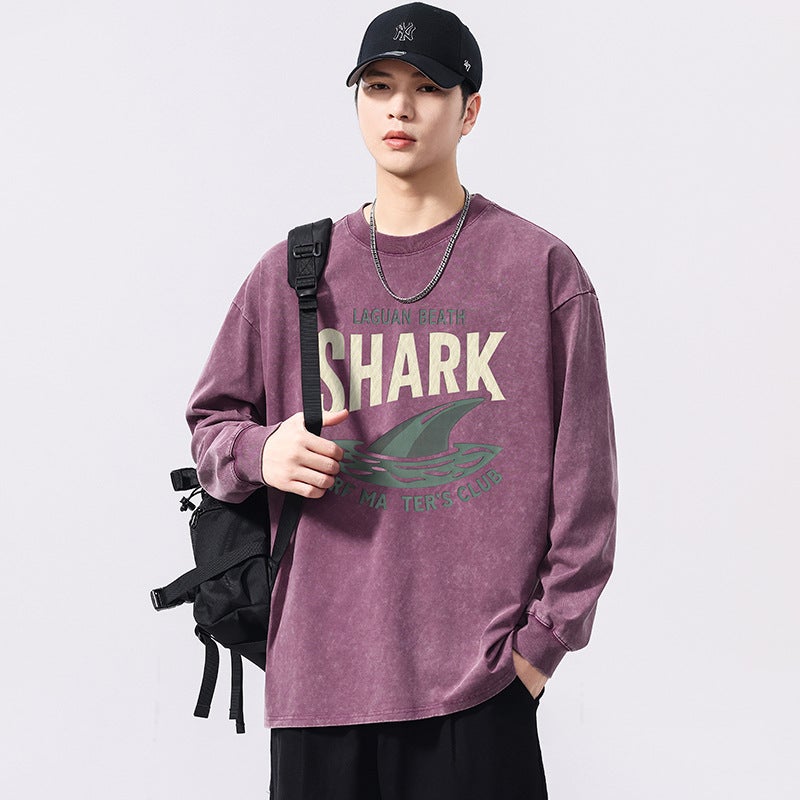F6855 | Plus Size Men''s Autum New Retro Distressed Long-Sleeved T-Shirt Men''s Loose Washed Stereo Printed Top - Image 5