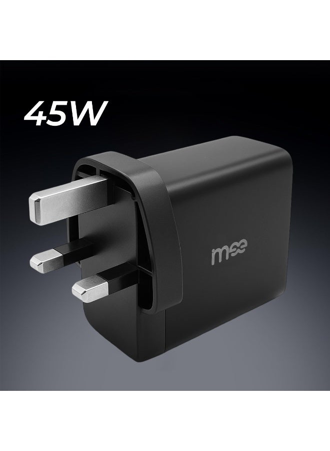 آیمی شاحن سريع GaN بقوة 45 وات، بمنفذين (USB-C PD 45 وات وUSB-A QC3.0) محول بمقبس المملكة المتحدة لأجهزة MacBook/الكمبيوتر المحمول والأجهزة اللوحية - متين للغاية مع حماية شاملة من التيار الزائد/الجهد الزائد/السخونة الزائدة/الدائرة القصيرة، IM-HC145 - Image 2