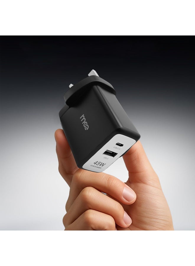 آیمی شاحن سريع GaN بقوة 45 وات، بمنفذين (USB-C PD 45 وات وUSB-A QC3.0) محول بمقبس المملكة المتحدة لأجهزة MacBook/الكمبيوتر المحمول والأجهزة اللوحية - متين للغاية مع حماية شاملة من التيار الزائد/الجهد الزائد/السخونة الزائدة/الدائرة القصيرة، IM-HC145 - Image 4