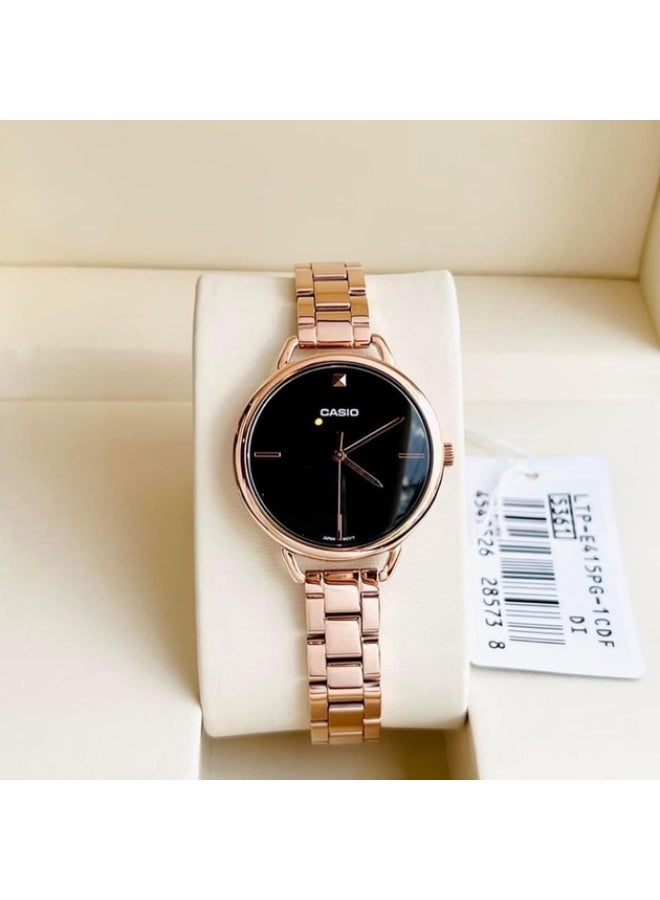 Casio Women's Watch - LTP-E415PG-1CDF Black Dial, Gold Band - Image 2