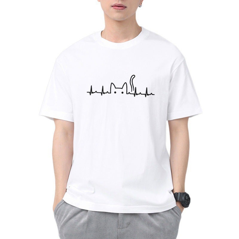 Fashion Brand Autumn Men'S Short-Sleeved T-Shirt Men'S Pure Cotton Crewneck Extra Large Size Fat Loose Short-Sleeved Purplish Blue - Image 2